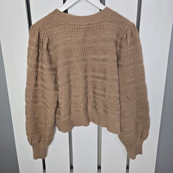 Express Textured Knit Soft Cropped Bow Cardigan Tan Brown XL Balletcore Coquette - Picture 3 of 10
